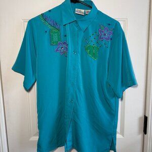 Vintage Beaded Button Up Short Sleeve Blouse